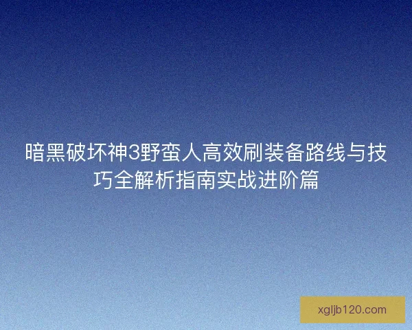 暗黑破坏神3野蛮人高效刷装备路线与技巧全解析指南实战进阶篇